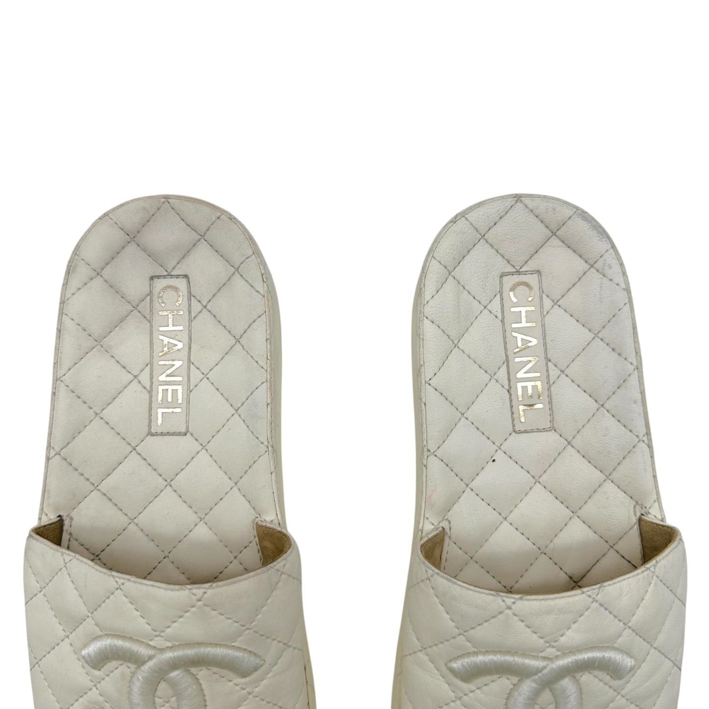 Chanel Ivory CC Logo Matelasse Quilted Slide Sandals
