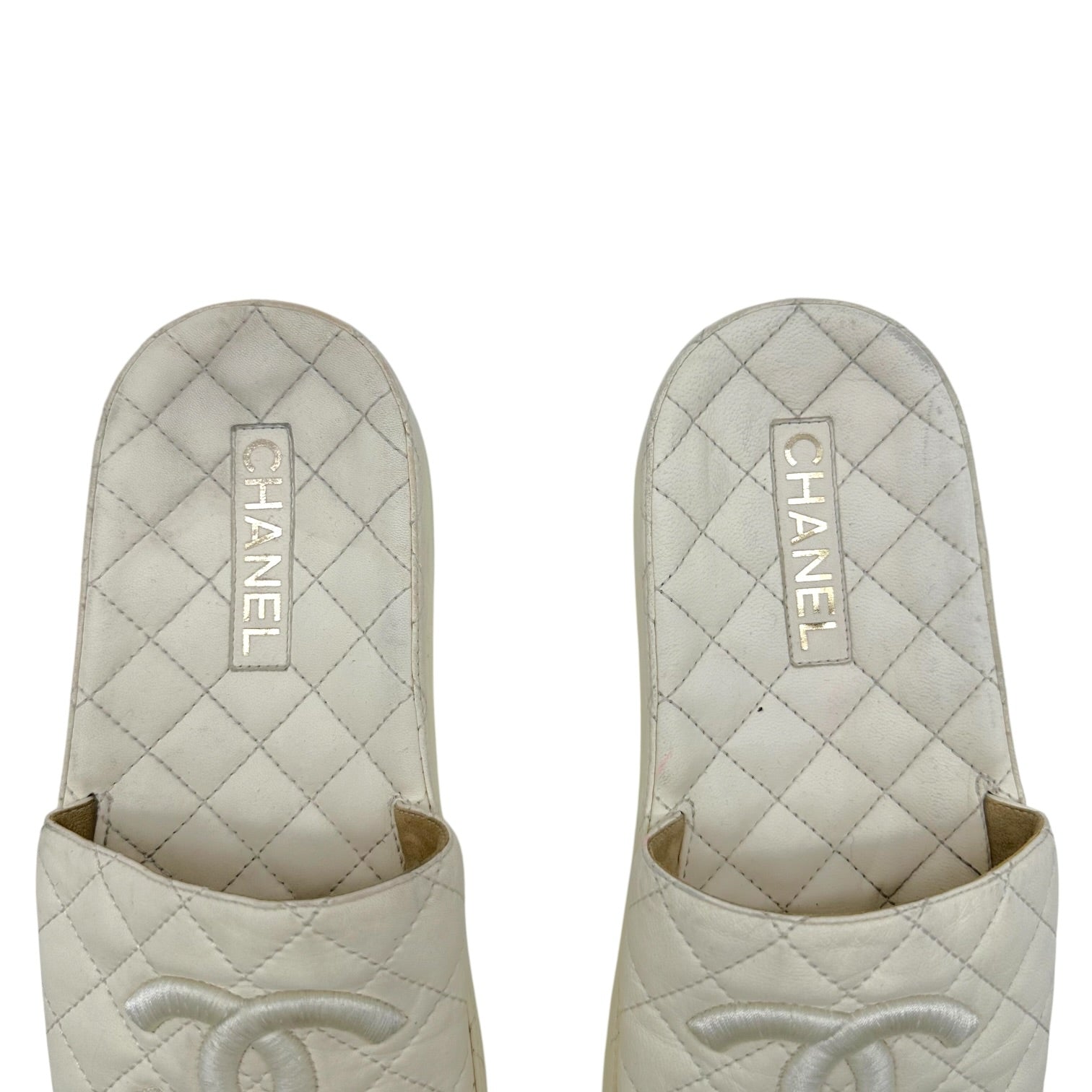Chanel Ivory CC Logo Matelasse Quilted Slide Sandals