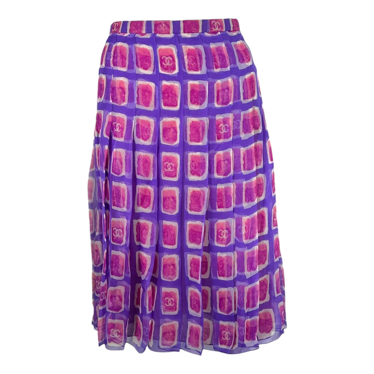 Chanel S/S 2001 Silk Pink & Purple Watercolor Midi Skirt