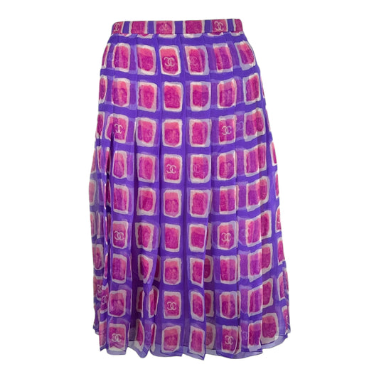 Chanel S/S 2001 Silk Pink & Purple Watercolor Midi Skirt