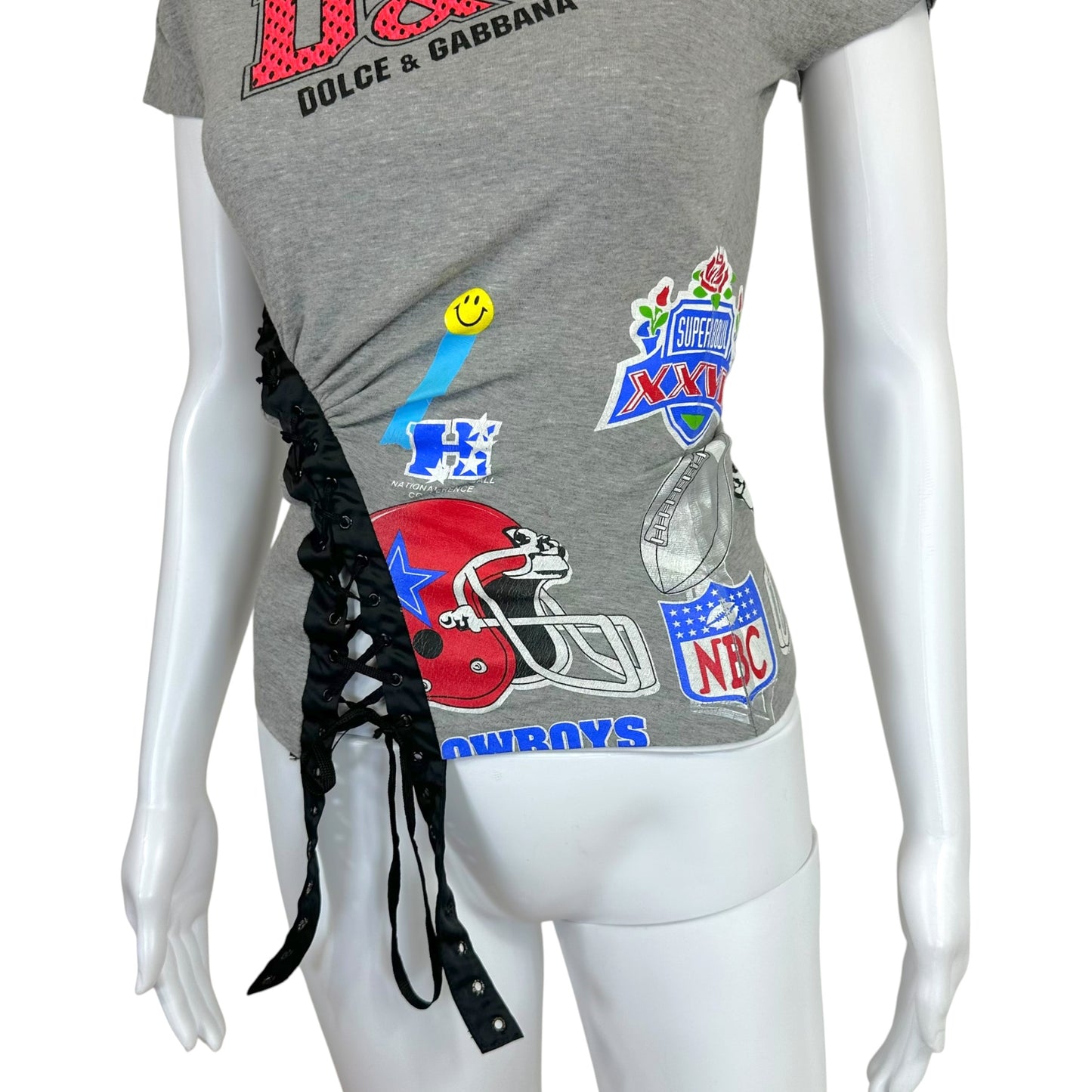 D&G Dolce & Gabbana Sports Graphic Lace Up Off-Shoulder T-Shirt