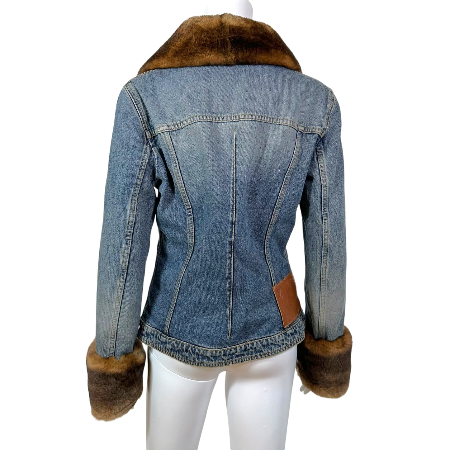 Dolce & Gabbana Brown Rabbit Fur Trim Denim Jacket