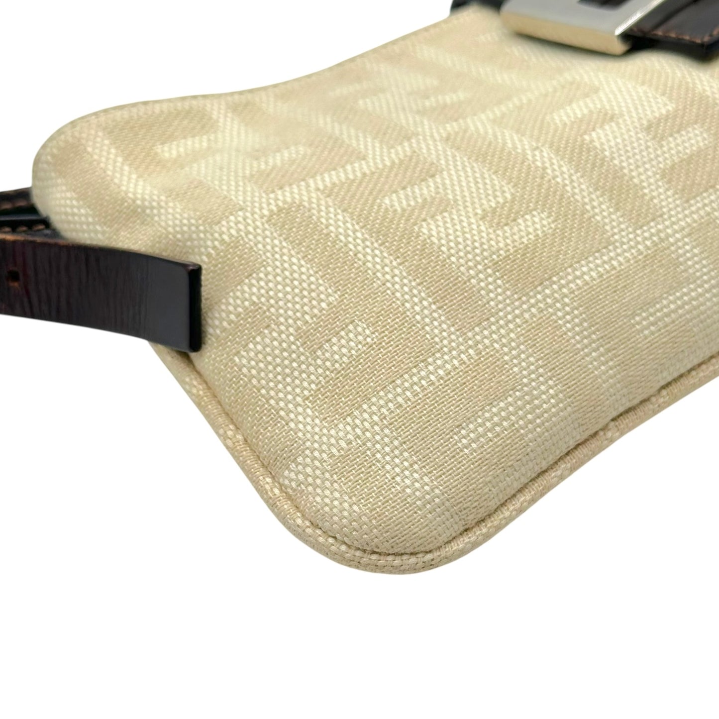 Fendi Ivory Zucca Monogram & Brown Leather Crossbody Baguette Bag