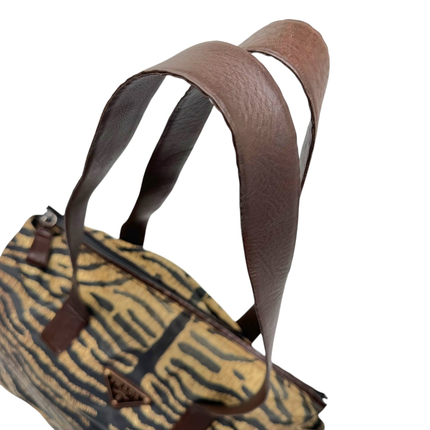 Prada Brown Zebra Print Nylon & Leather Shoulder Tote Bag - Outfit Repeater