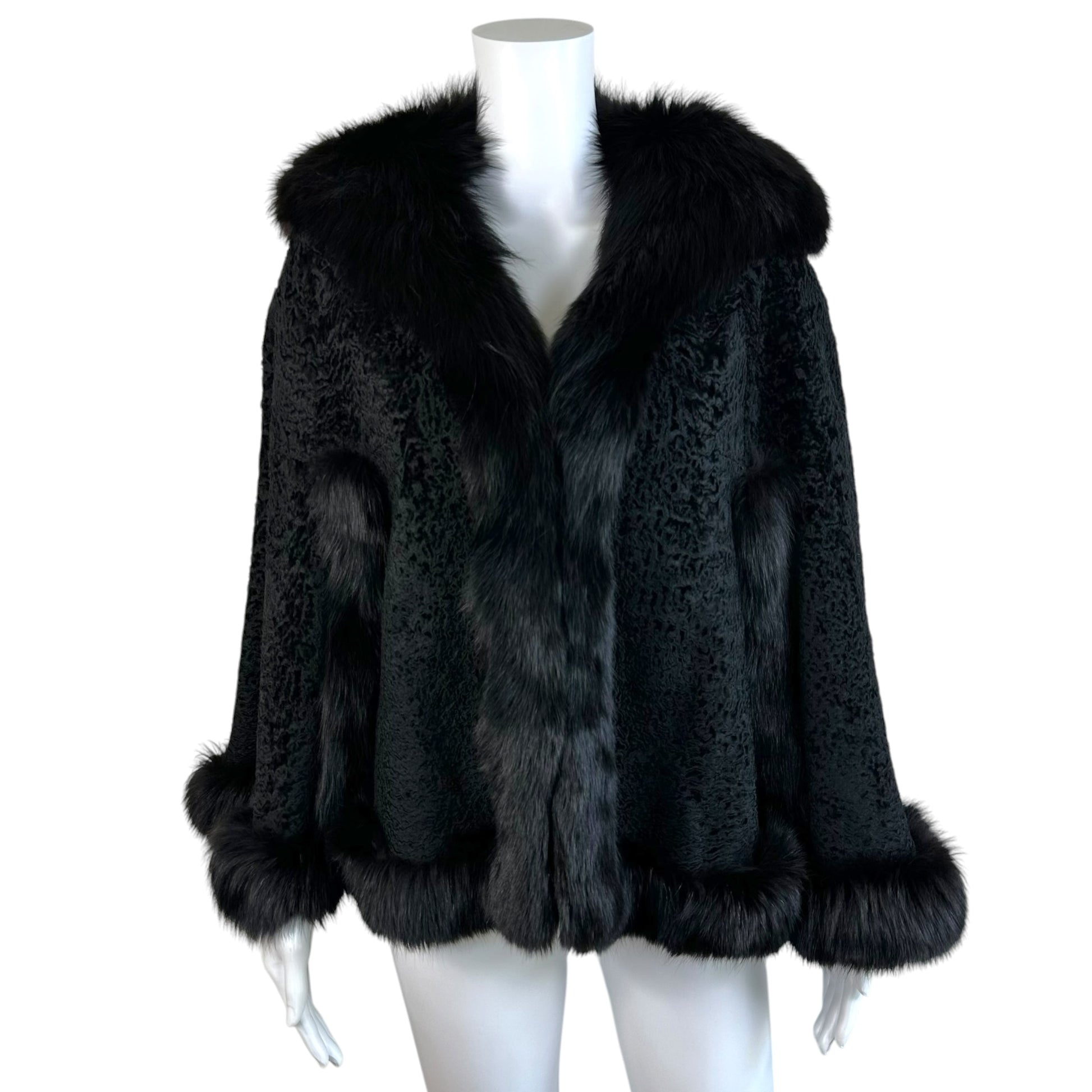 Vintage Black Fox Fur Silk Cape