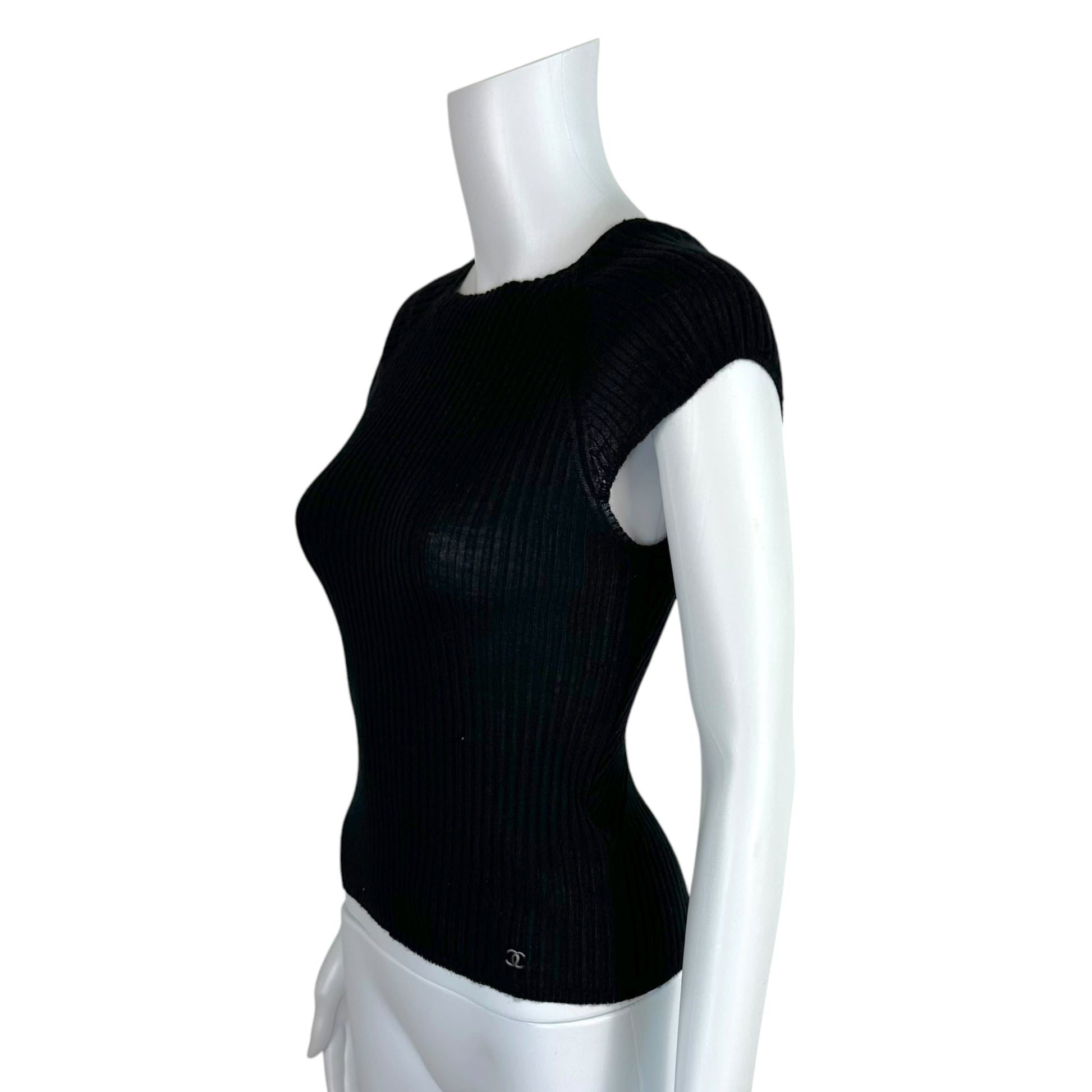 Chanel Black Cashmere Silk Open Back Knit Top