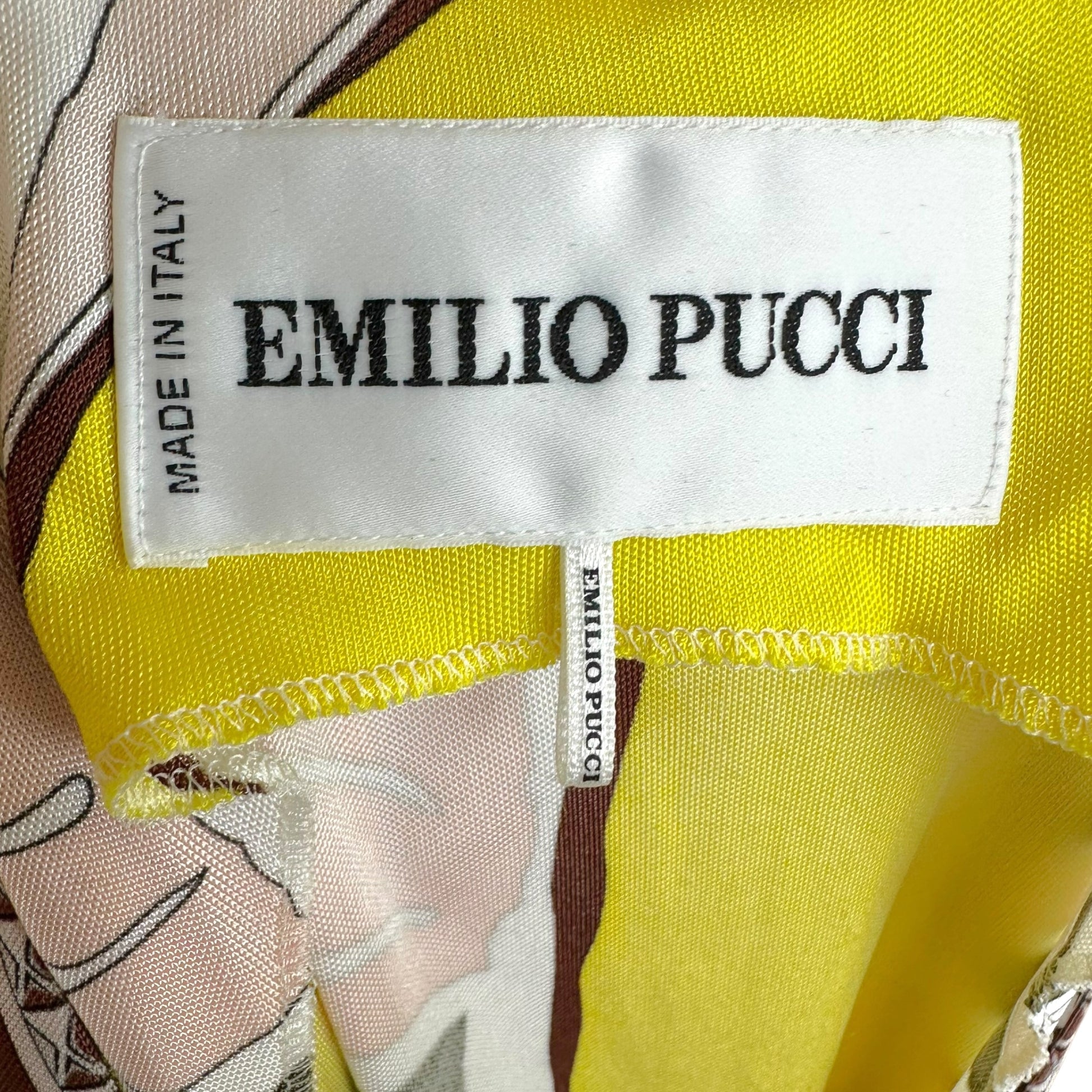 Emilio Pucci Silk Tie-Waist Mini Dress Yellow Brown