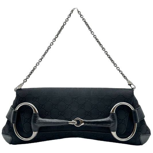 Gucci by Tom Ford Black Monogram Canvas Large Horsebit 2-Way Clutch Bag