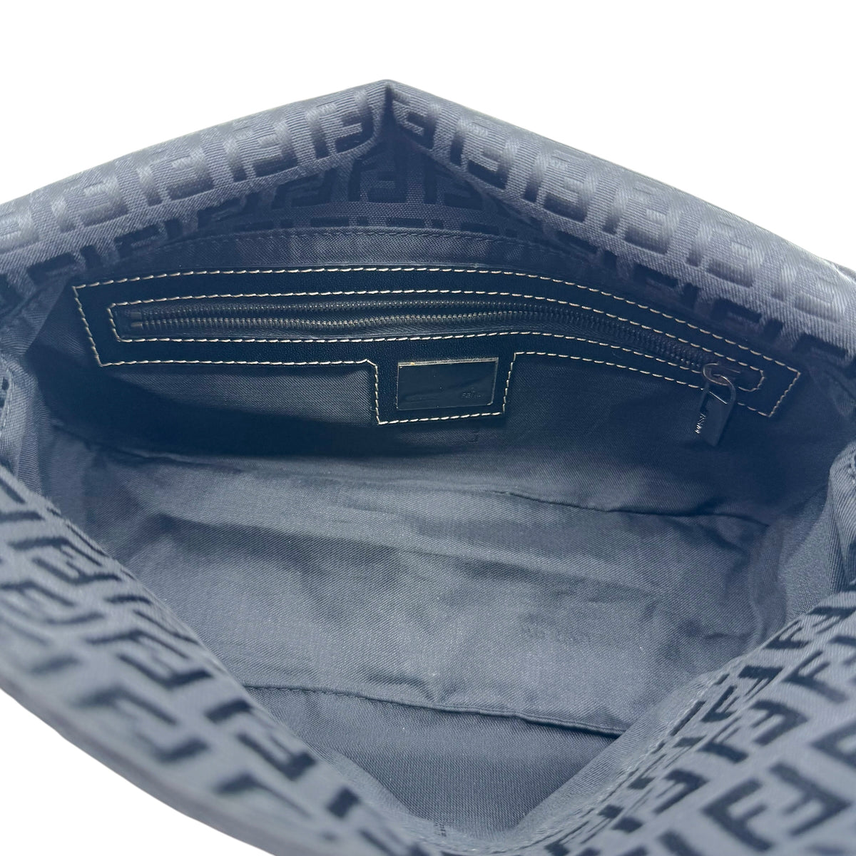 Fendi Black Zucchino Monogram Fold-Over Baguette Bag