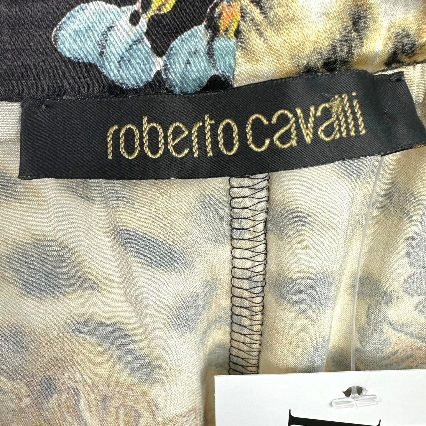 Roberto Cavalli 2005 Leopard Print & Floral Silk Midi Skirt
