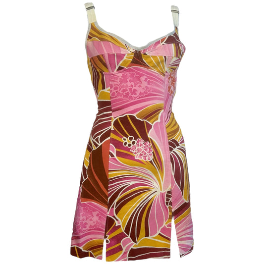 D&G Pink Floral Mini Dress with Sweetheart Neckline