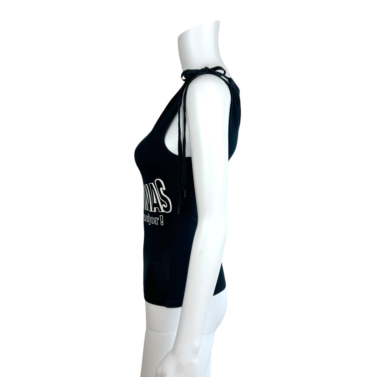 D&G Dolce & Gabbana Las Latinas Black & White Tie Shoulder Graphic Tank