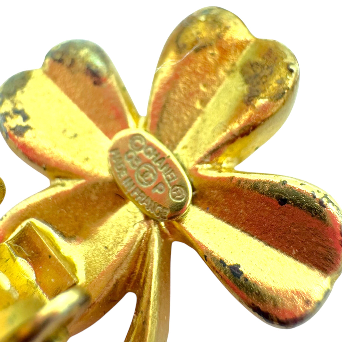 Chanel Gold Four Leaf Clover CC Logo Clip-On Earrings