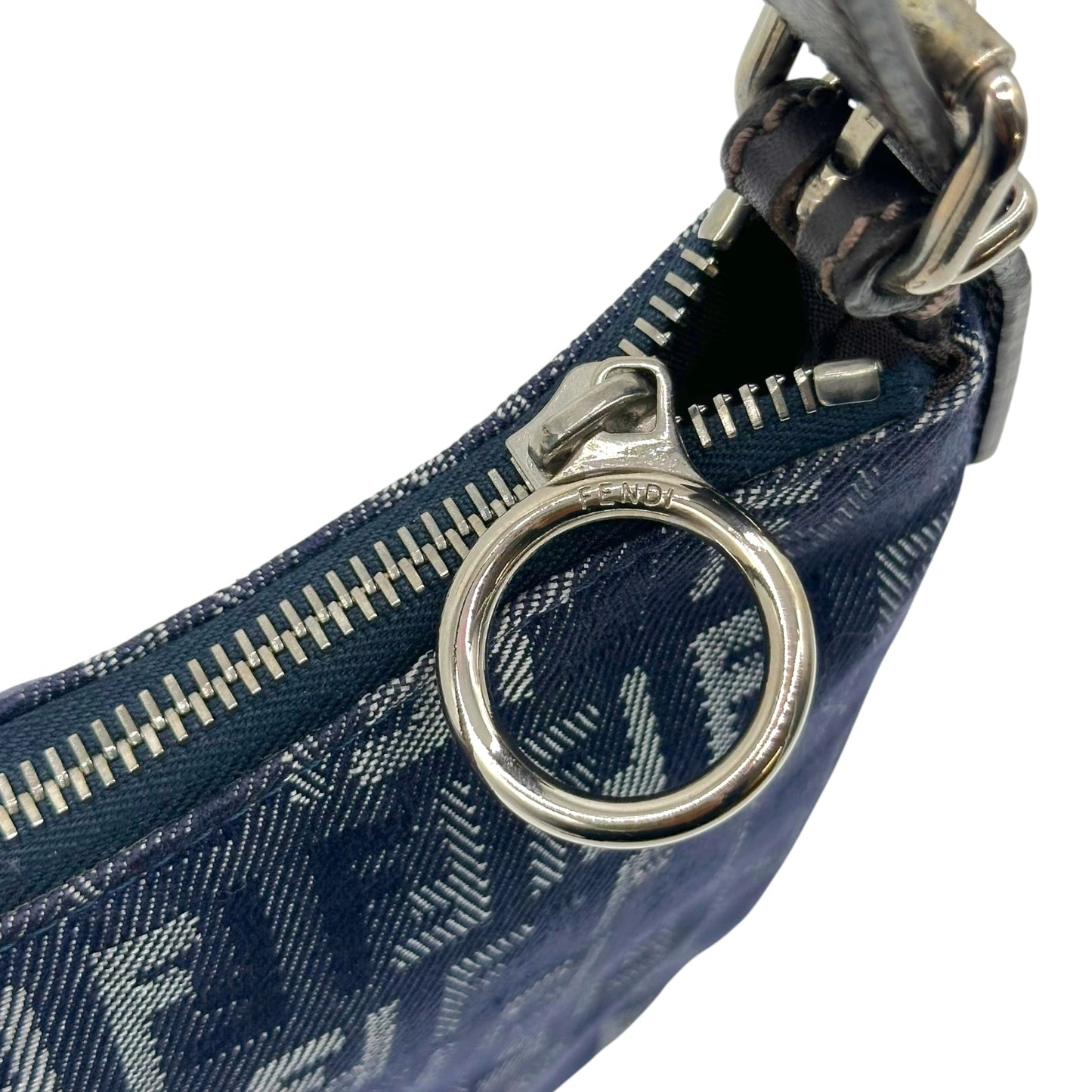 Fendi Blue Denim Zucchino Monogram Oyster Bag