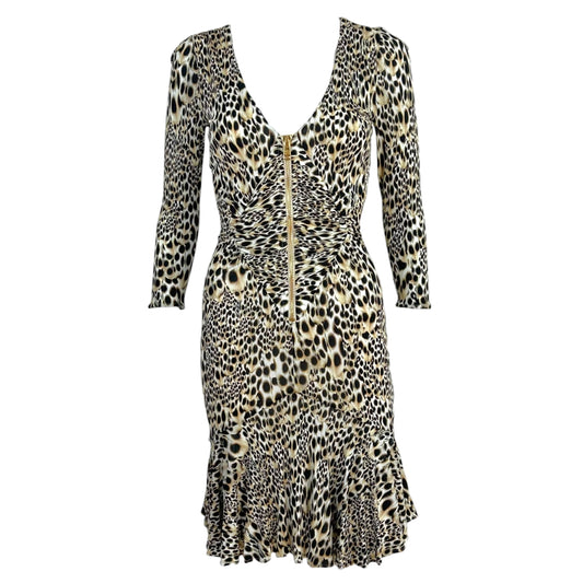 Roberto Cavalli Leopard Print Zippered 3/4 Sleeve Midi Dress