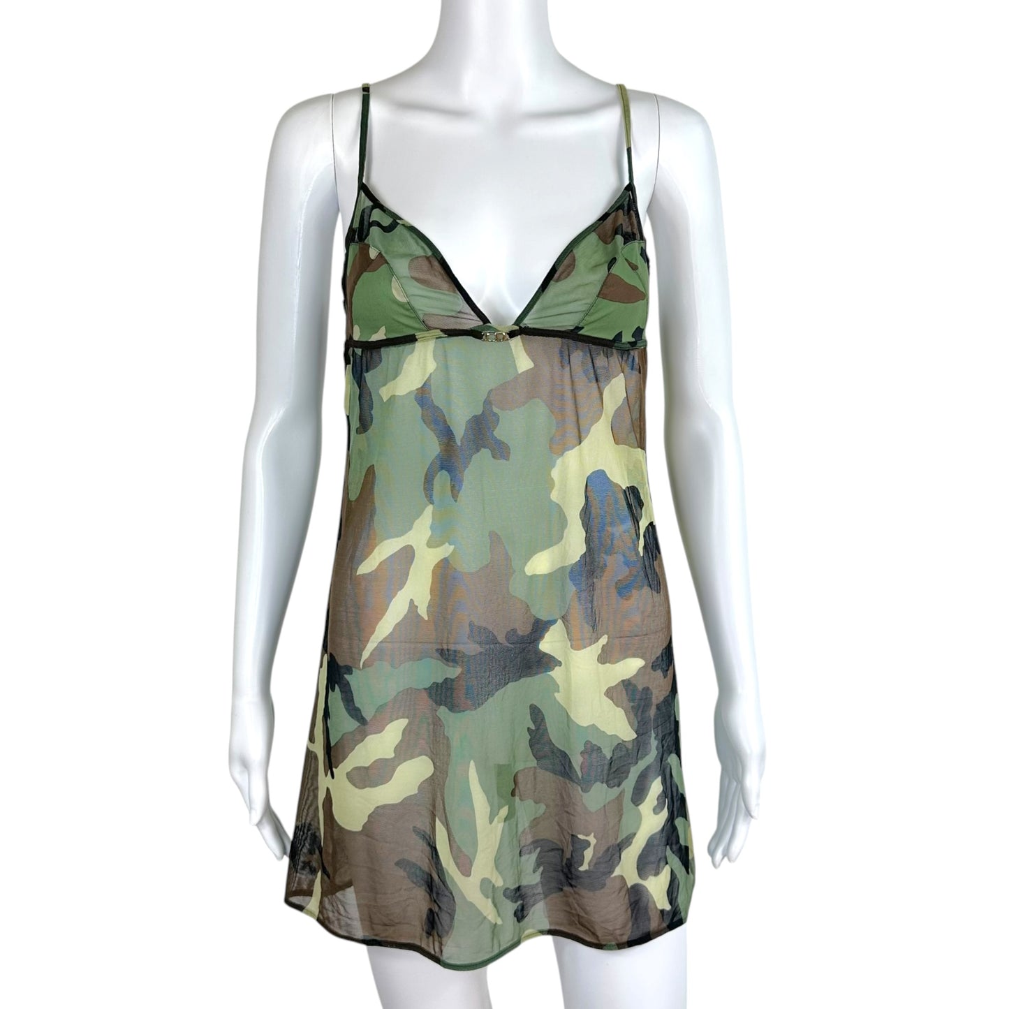 Christian Dior Camouflage Print Mesh Slip Mini Dress