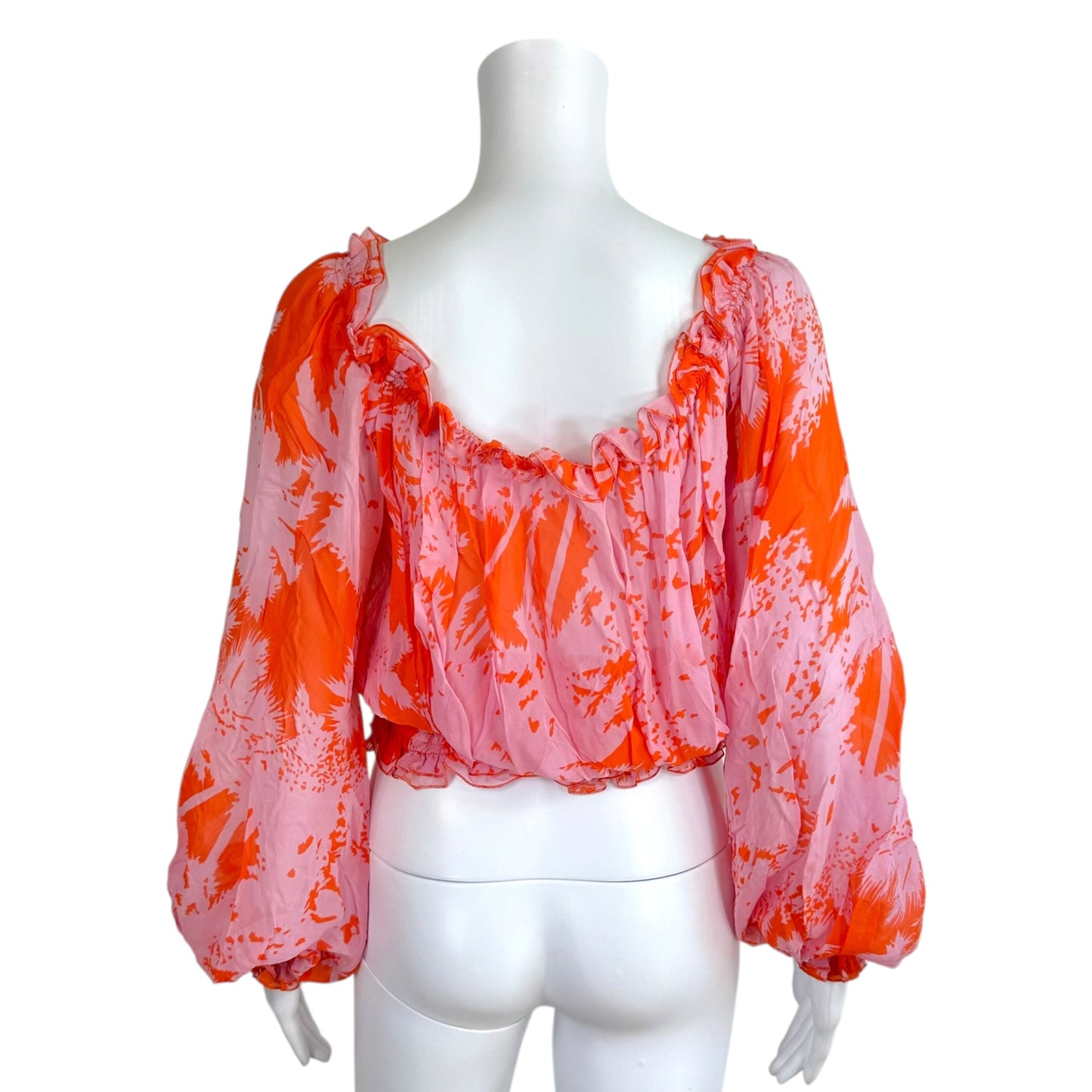 Iceberg Pink & Orange Palm Tree Print Semi-Sheer Silk Blouse