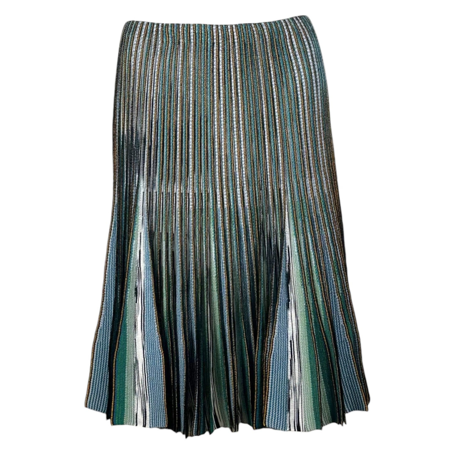 Missoni Blue & Green Striped Pleated Knit Midi Skirt