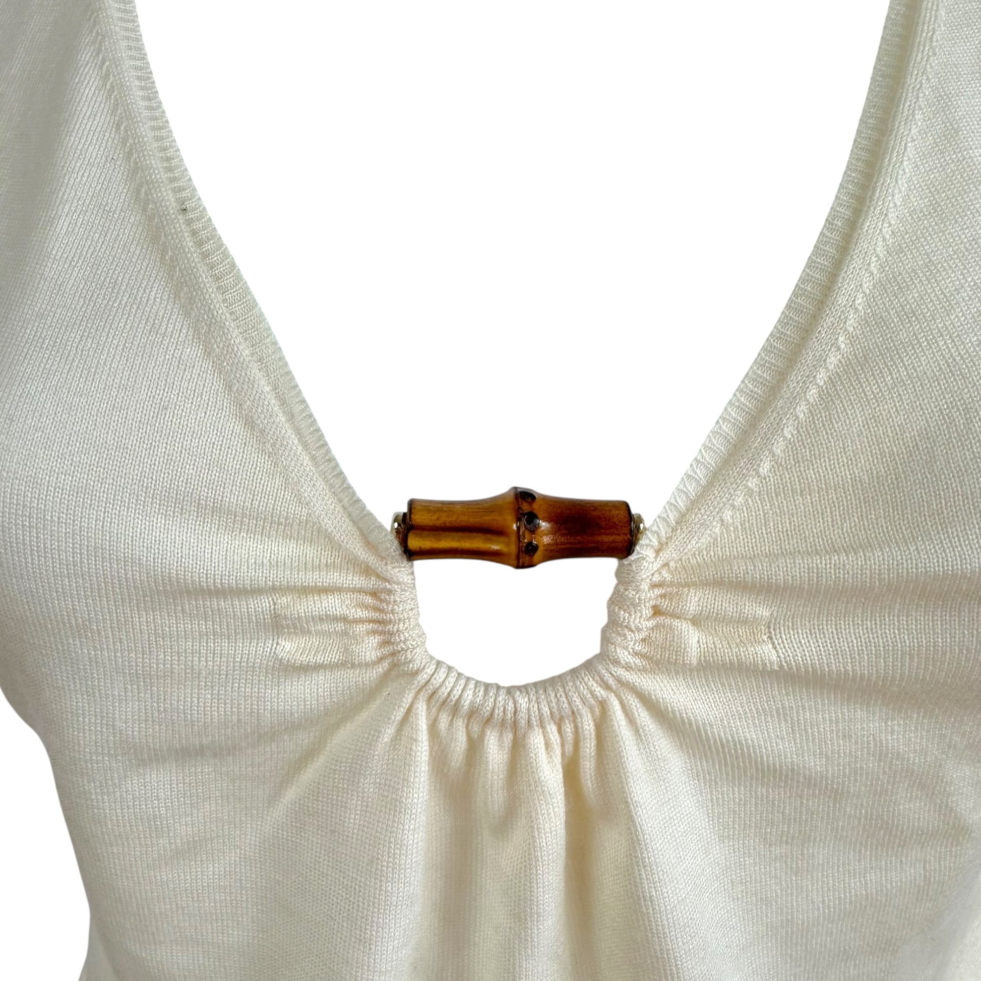 Gucci Ivory Wool Knit V-Neck Tank Top