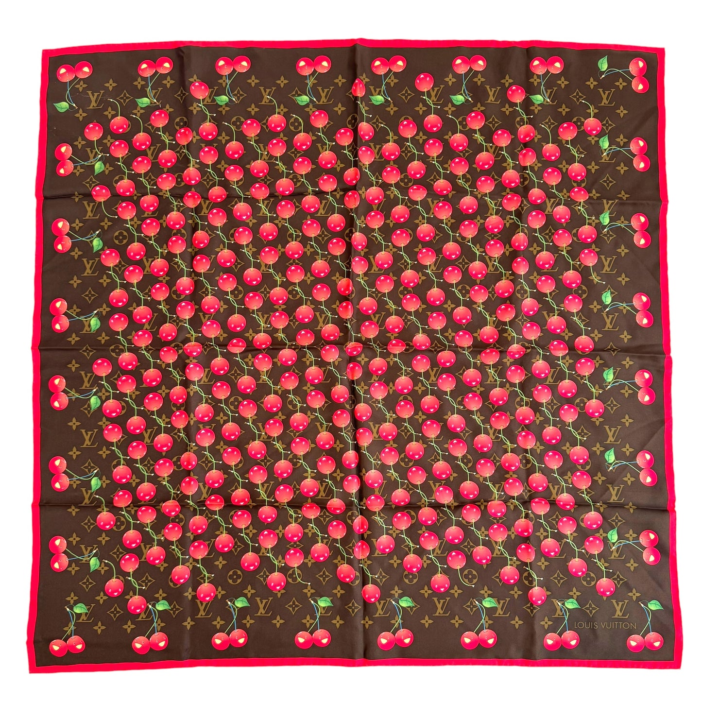 Louis Vuitton x Murakami Cherry Monogram Print Silk Square Scarf