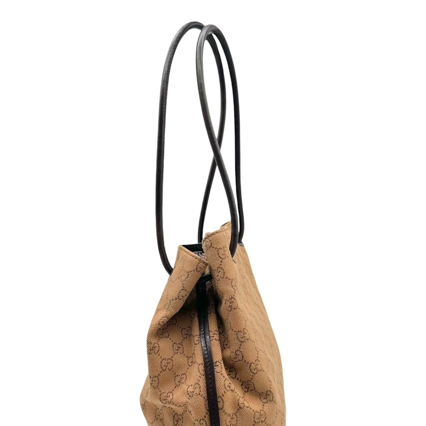 Gucci Tan Monogram Drawstring Slouchy Tote Bag