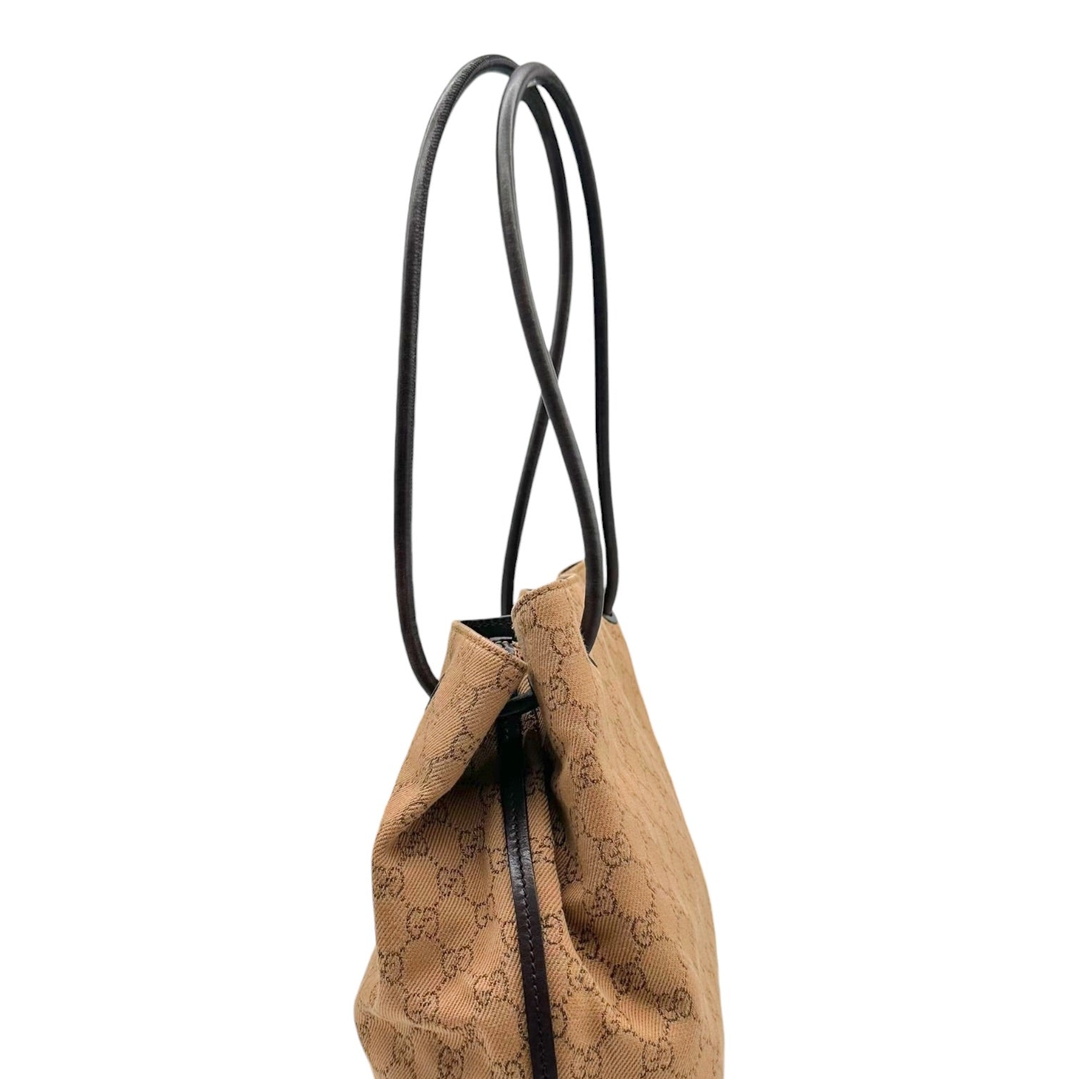 Gucci Tan Monogram Drawstring Slouchy Tote Bag