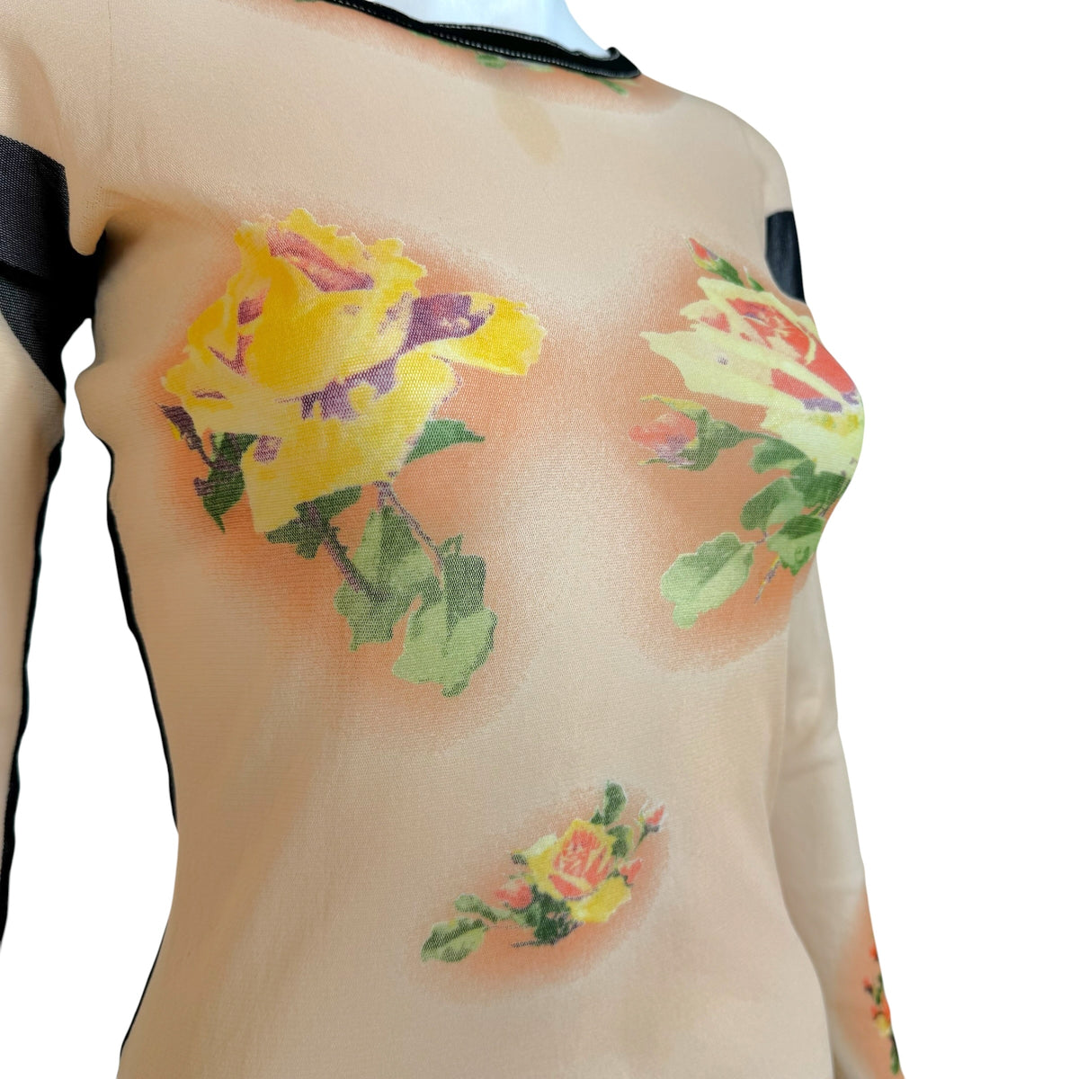 Jean Paul Gaultier Floral Print Mesh Long Sleeve Top