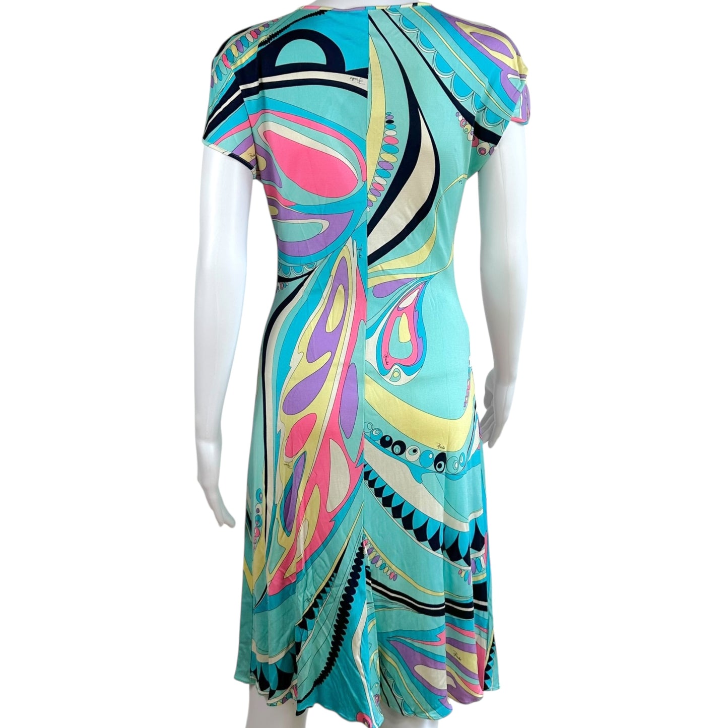 Emilio Pucci Blue & Pink Embellished Silk Midi Dress