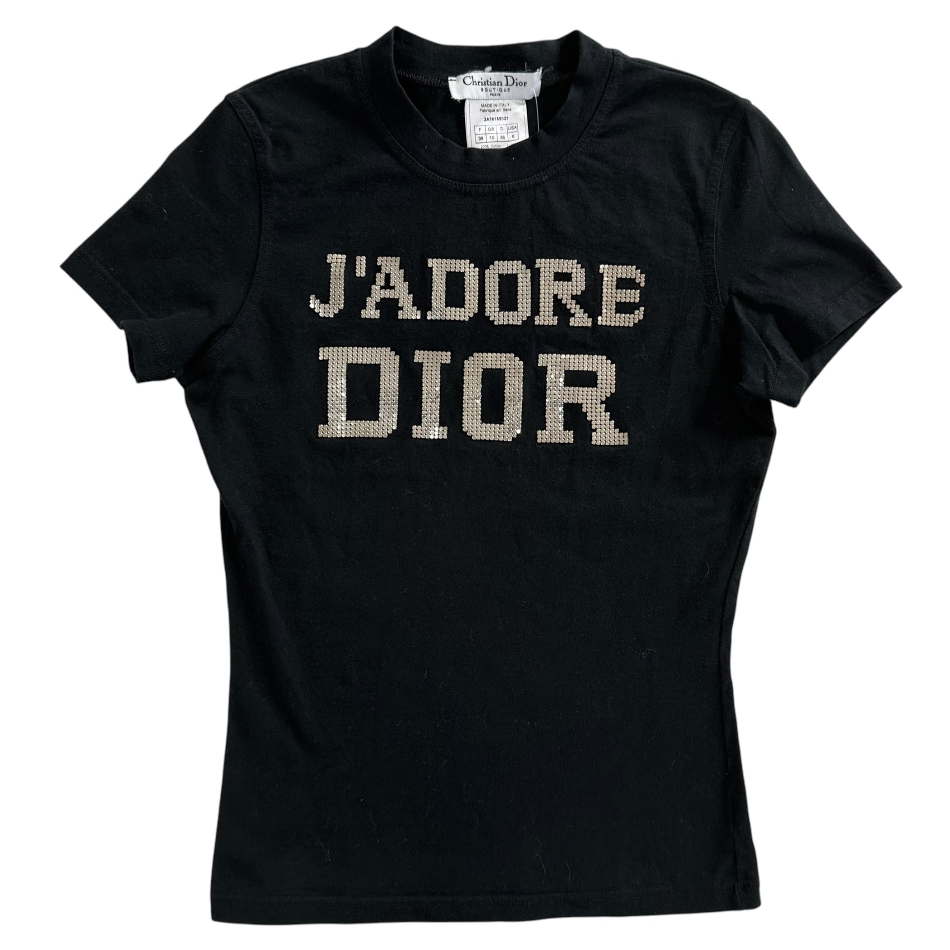 Christian Dior F/W 2003 J'Adore Dior Black Chainmail Logo T-Shirt - Outfit Repeater