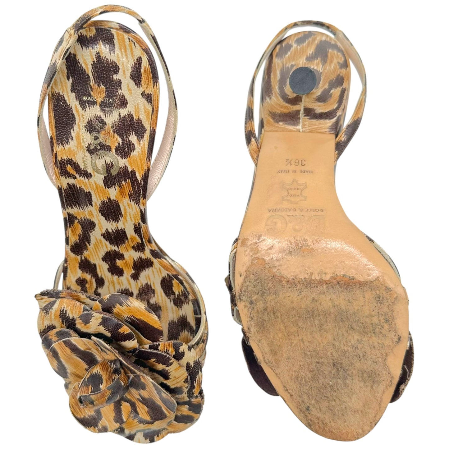 D&G Dolce & Gabbana Leopard Print Flower Leather Sandal Heels