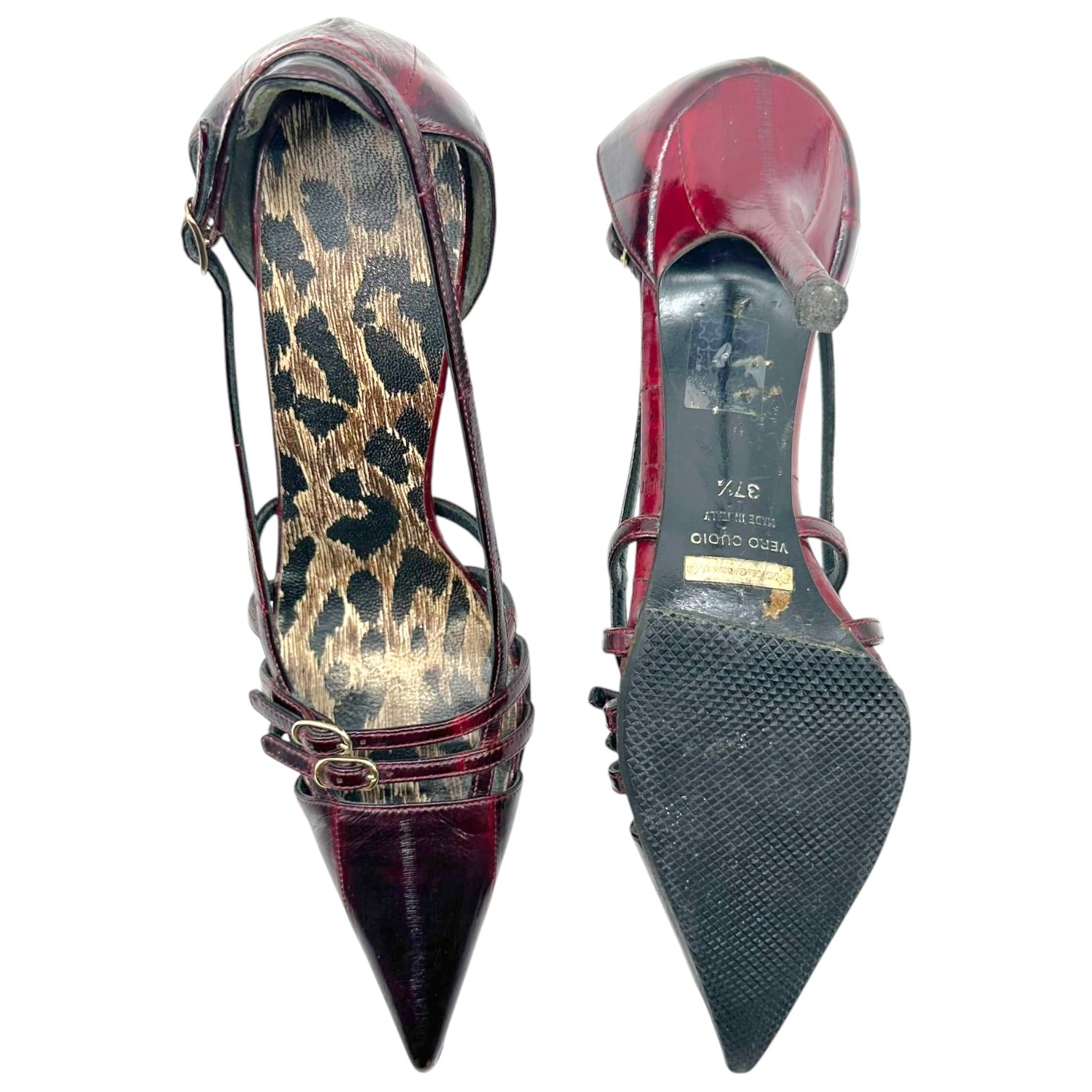 Dolce & Gabbana Burgundy Eel Skin Strappy Heels