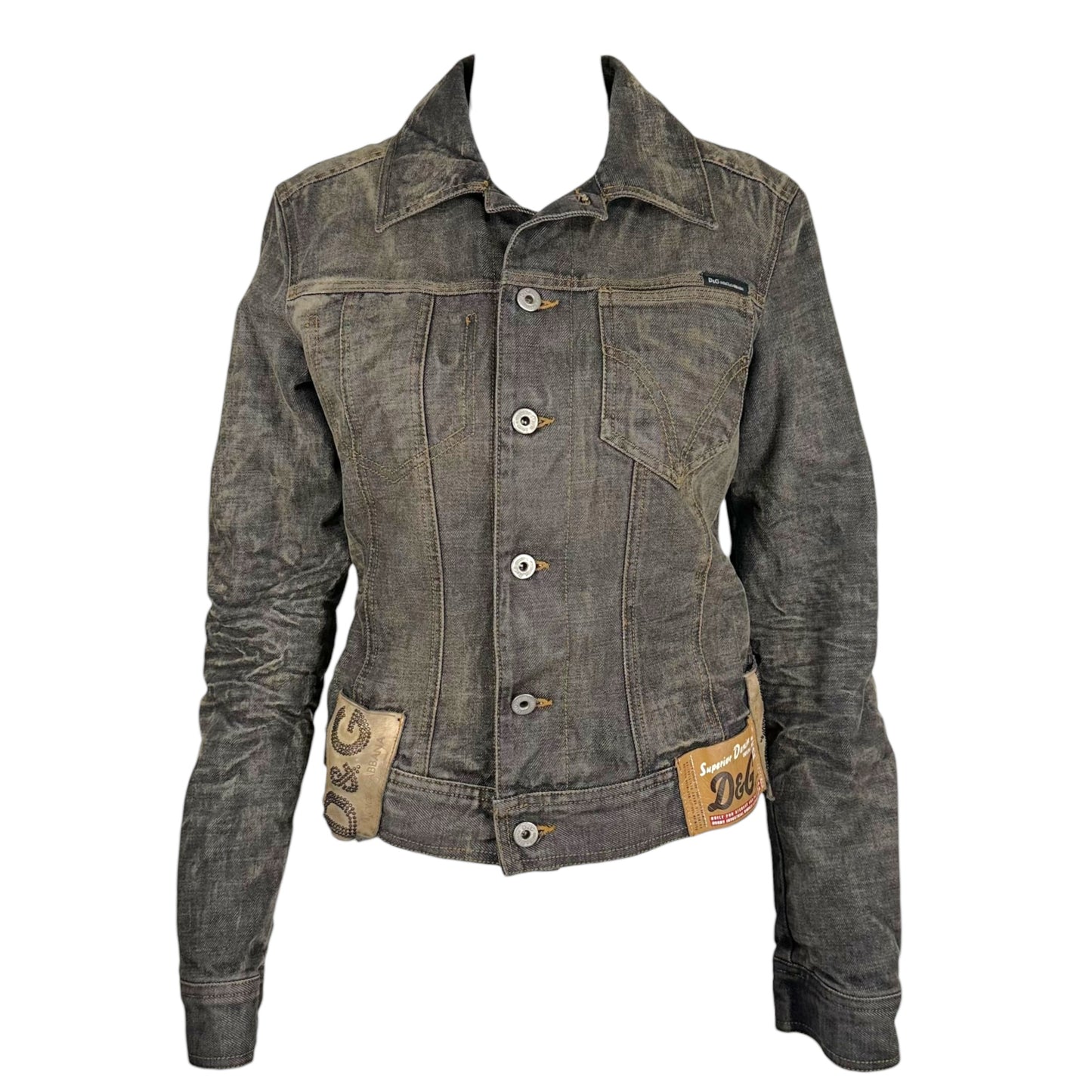 Dolce & Gabbana Black Denim Jacket With Leather Logo Patch