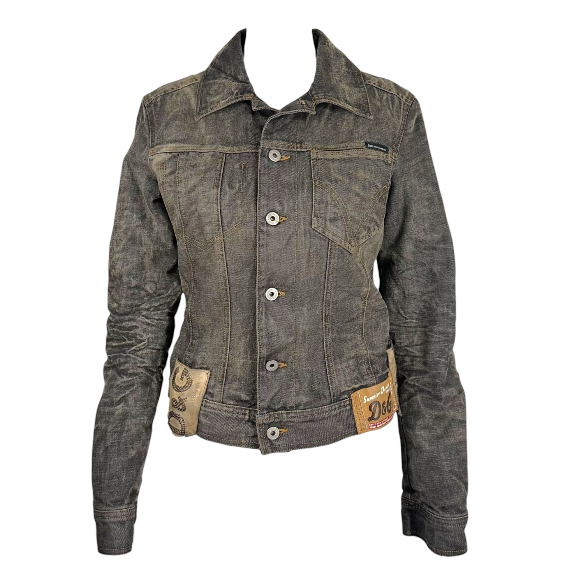 Dolce & Gabbana Black Denim Jacket With Leather Logo Patch