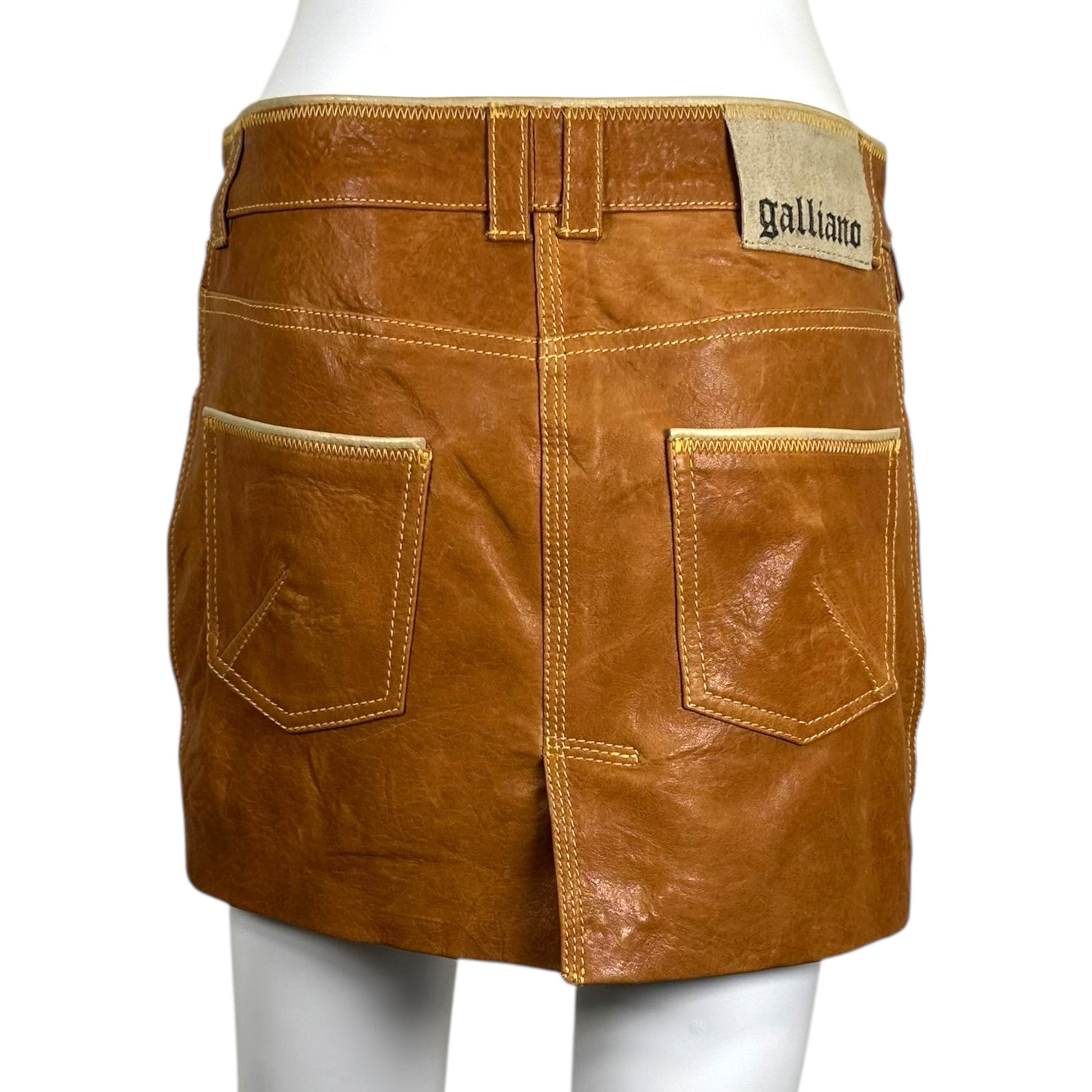 Galliano Tan Leather Studded Mini Skirt