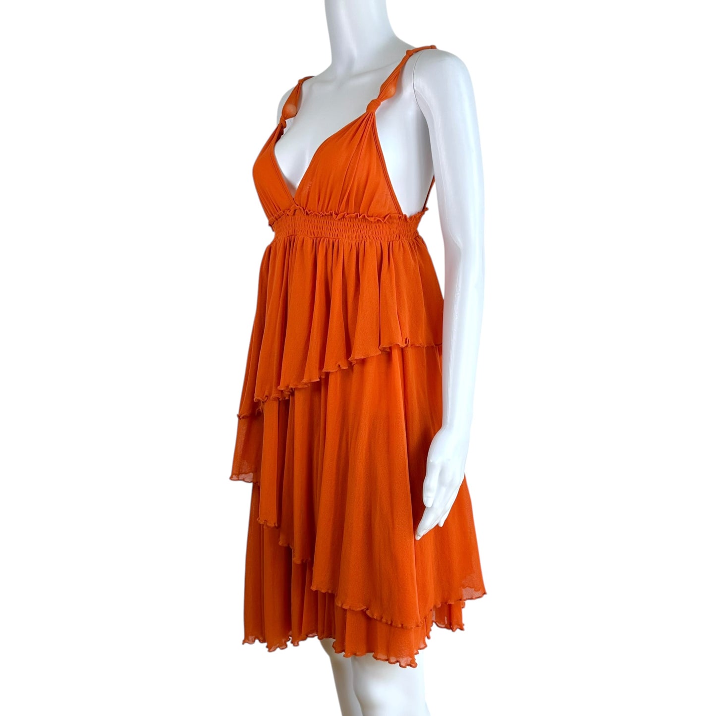 Jean Paul Gaultier Orange Tiered Mesh Midi Dress