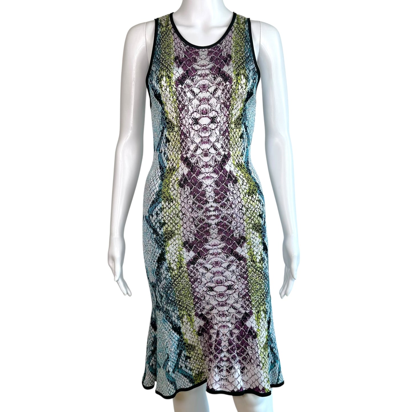 Roberto Cavalli Knit Midi Dress Multicolor Snakeskin Print