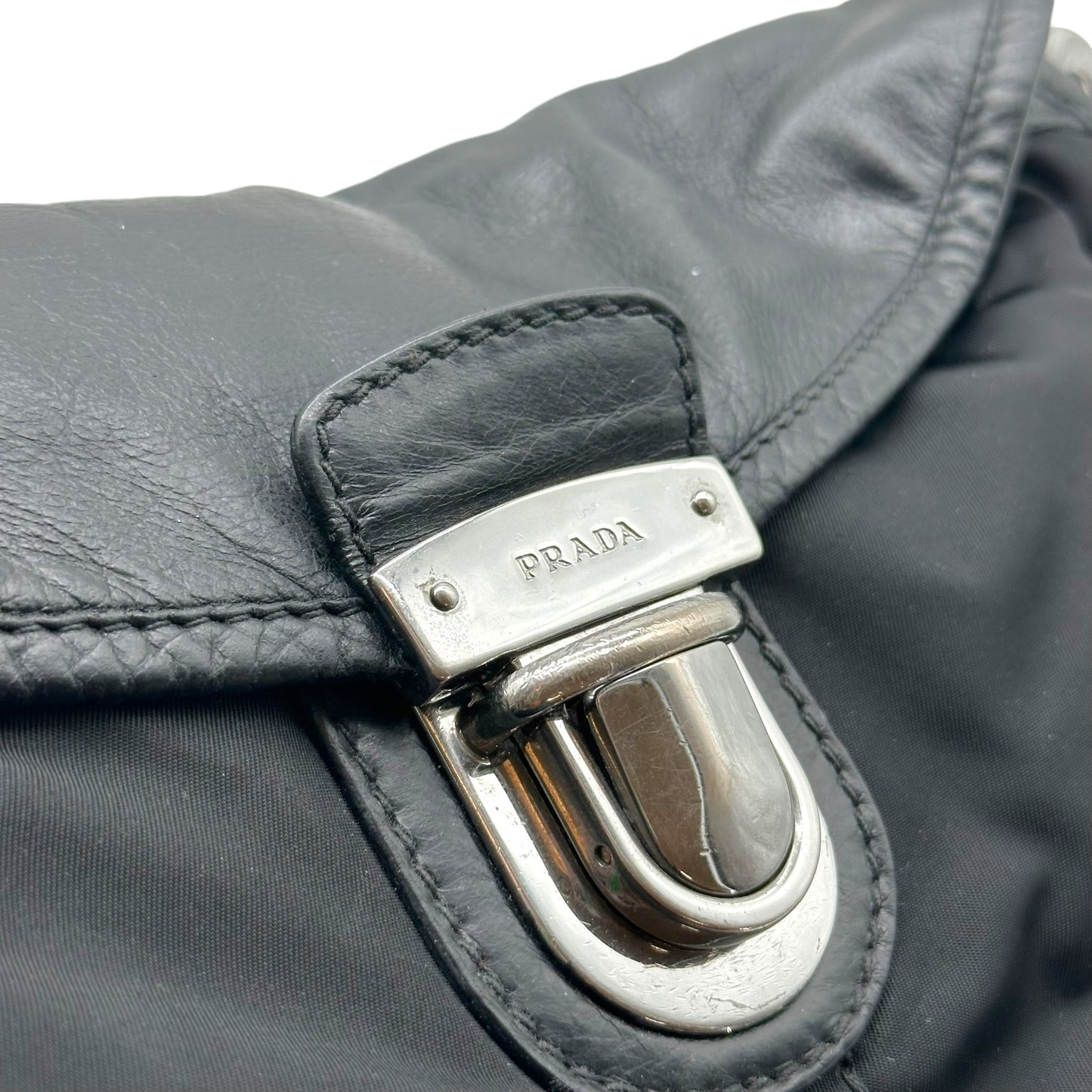 Prada Black Leather & Nylon Chain Strap Shoulder Bag