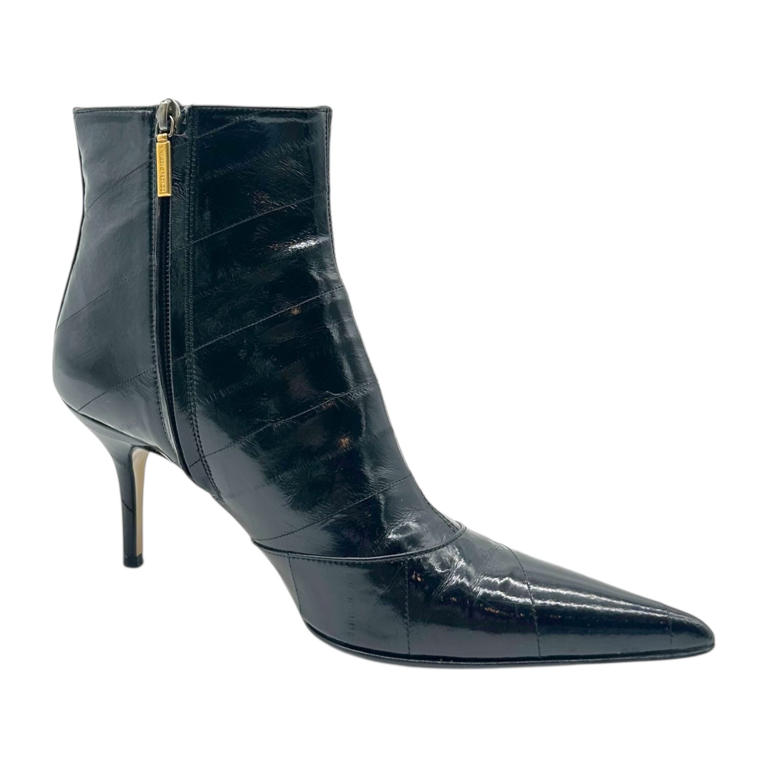 Dolce & Gabbana Black Eel Leather Pointed Toe Heeled Ankle Boots - Outfit Repeater