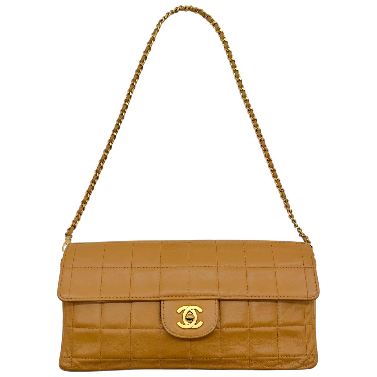 Chanel Beige Leather Chocolate Bar East West Flap Clutch Bag 2002-03 - Outfit Repeater