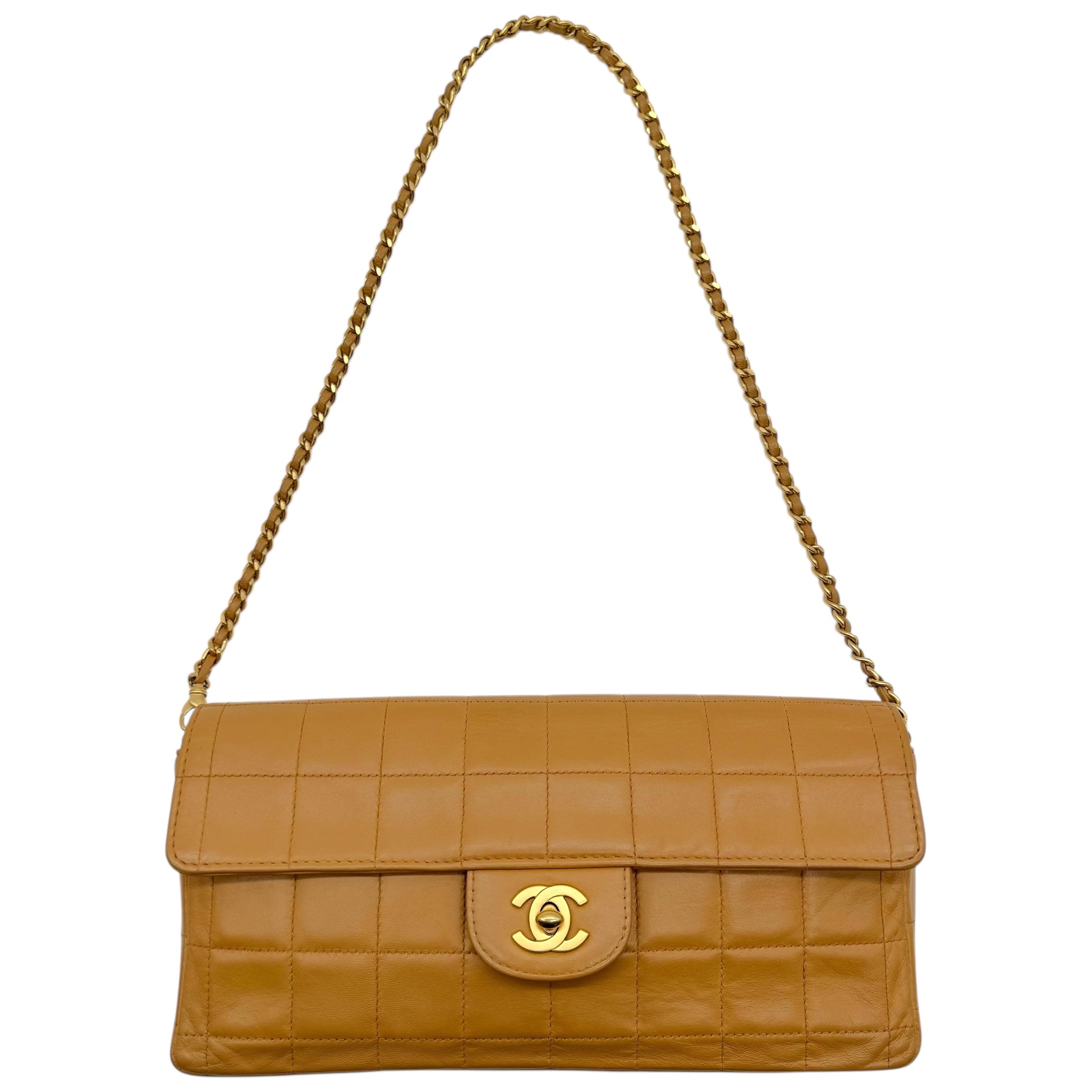 Chanel Beige Leather Chocolate Bar East West Flap Clutch Bag 2002-03 - Outfit Repeater