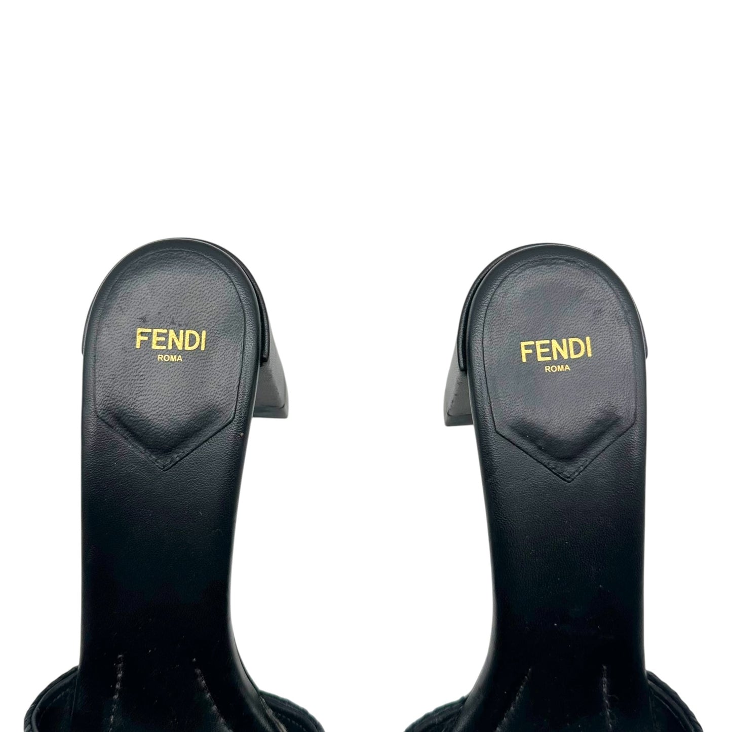Fendi Raffia Monogram Block Heel Mule Sandals