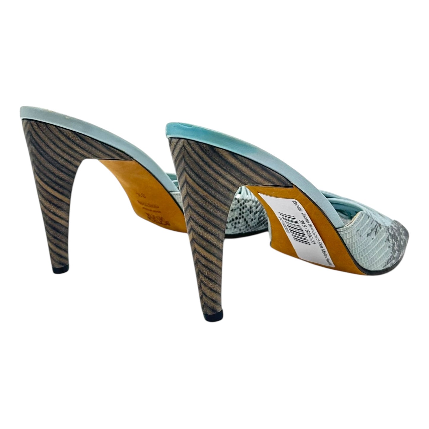 Bottega Veneta Blue Lizard Skin Mule Heels