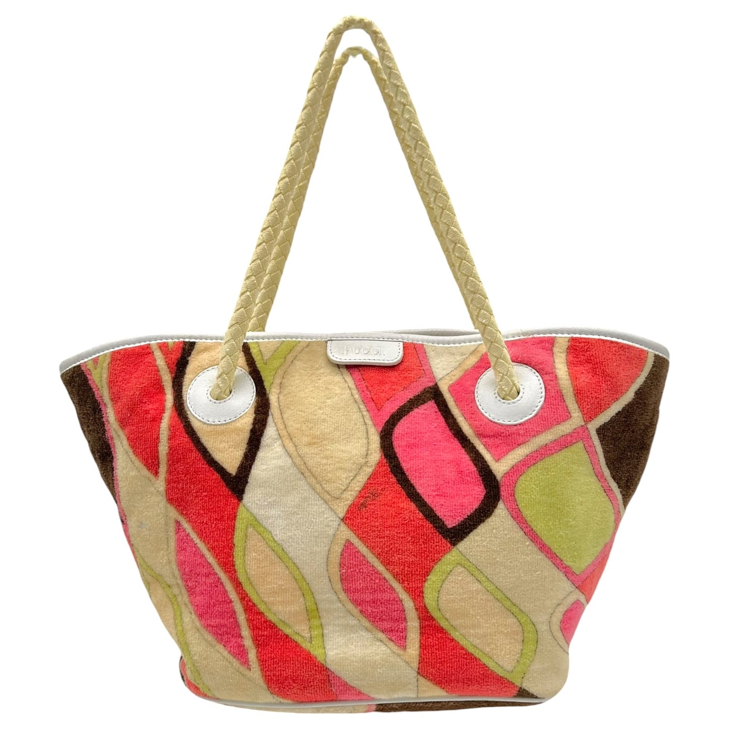 Emilio Pucci Ivory Pink & Orange Printed Terry Mini Tote Handbag