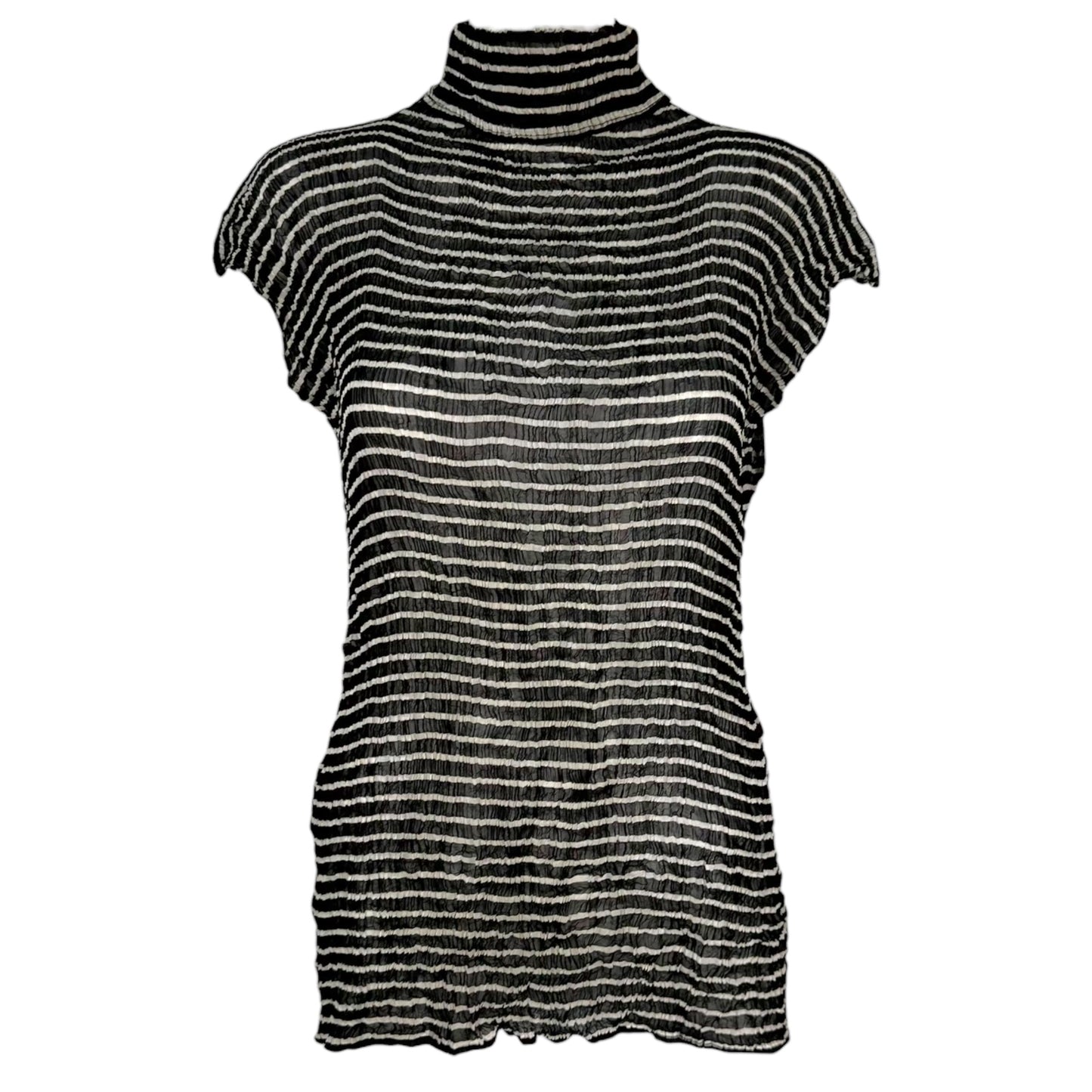 Issey Miyake Black & White Striped Sleeveless Turtleneck Tank