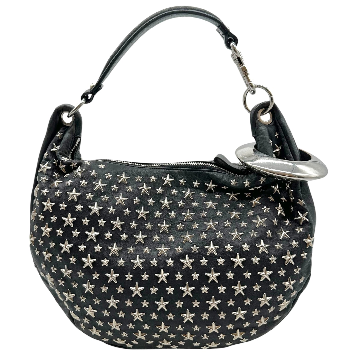 Jimmy Choo Black Leather Star Studded Hobo Bag