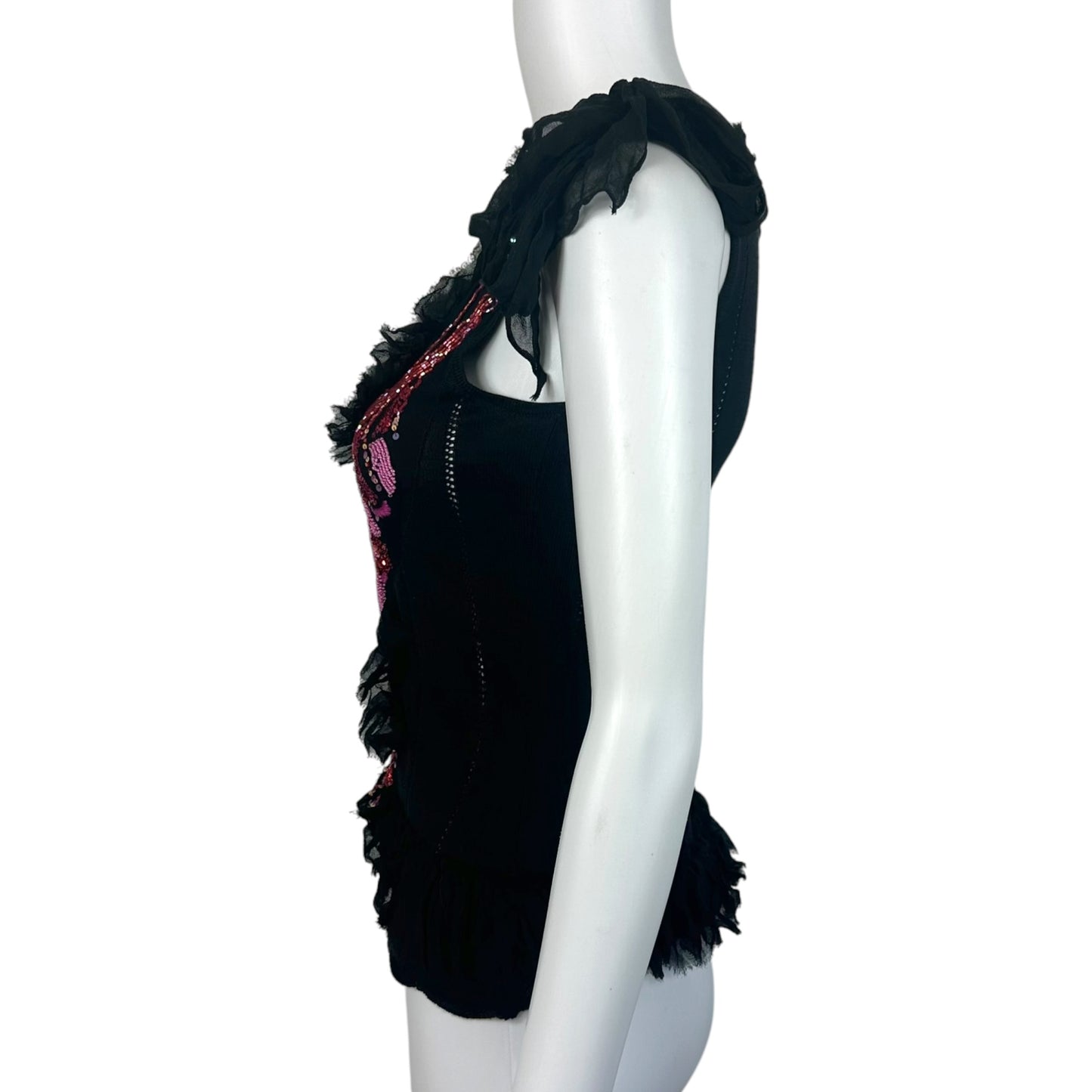 Christian Lacroix Bazar Black Silk & Knit Beaded Tank Top