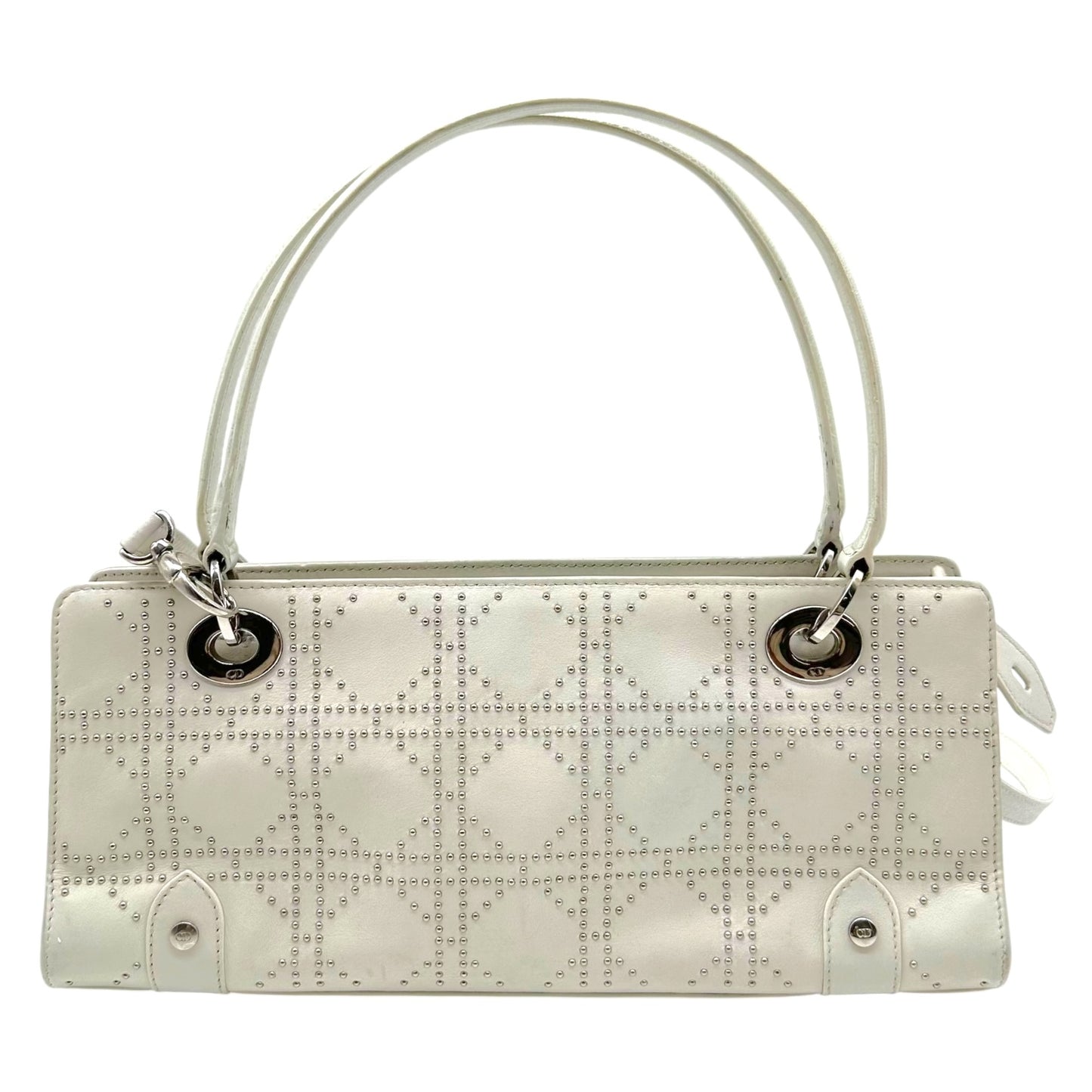 Christian Dior White Leather Studded East-West Bag