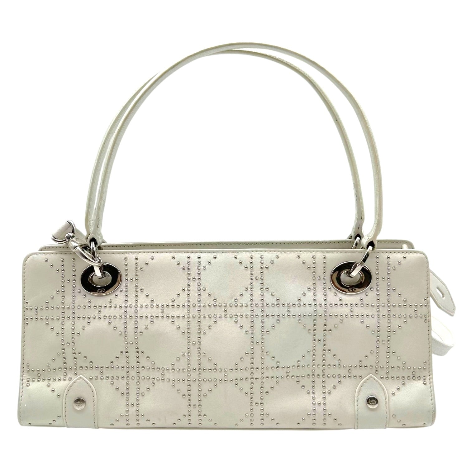 Christian Dior White Leather Studded East-West Bag