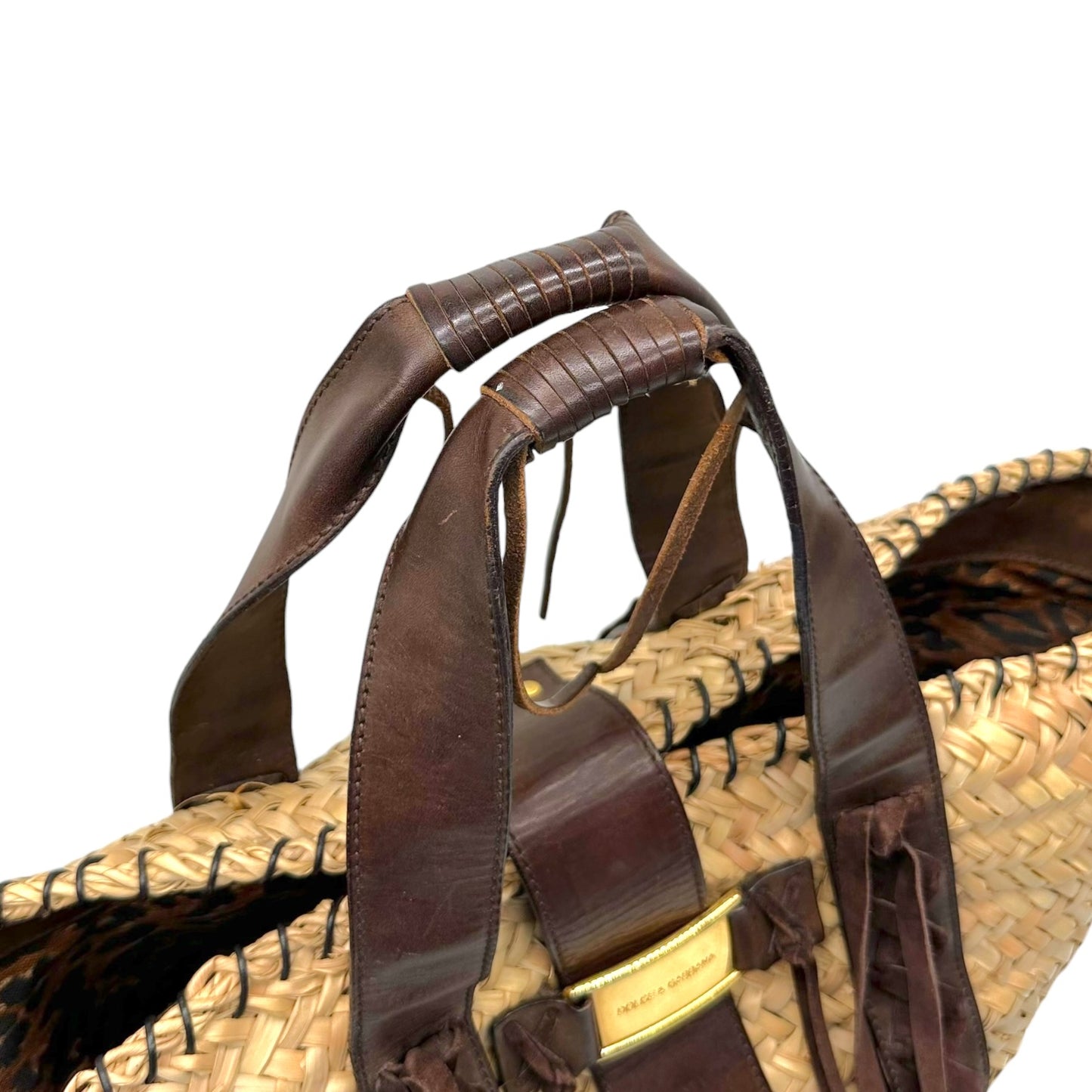 Dolce & Gabbana Brown Raffia Beach Bag with Suede Accents