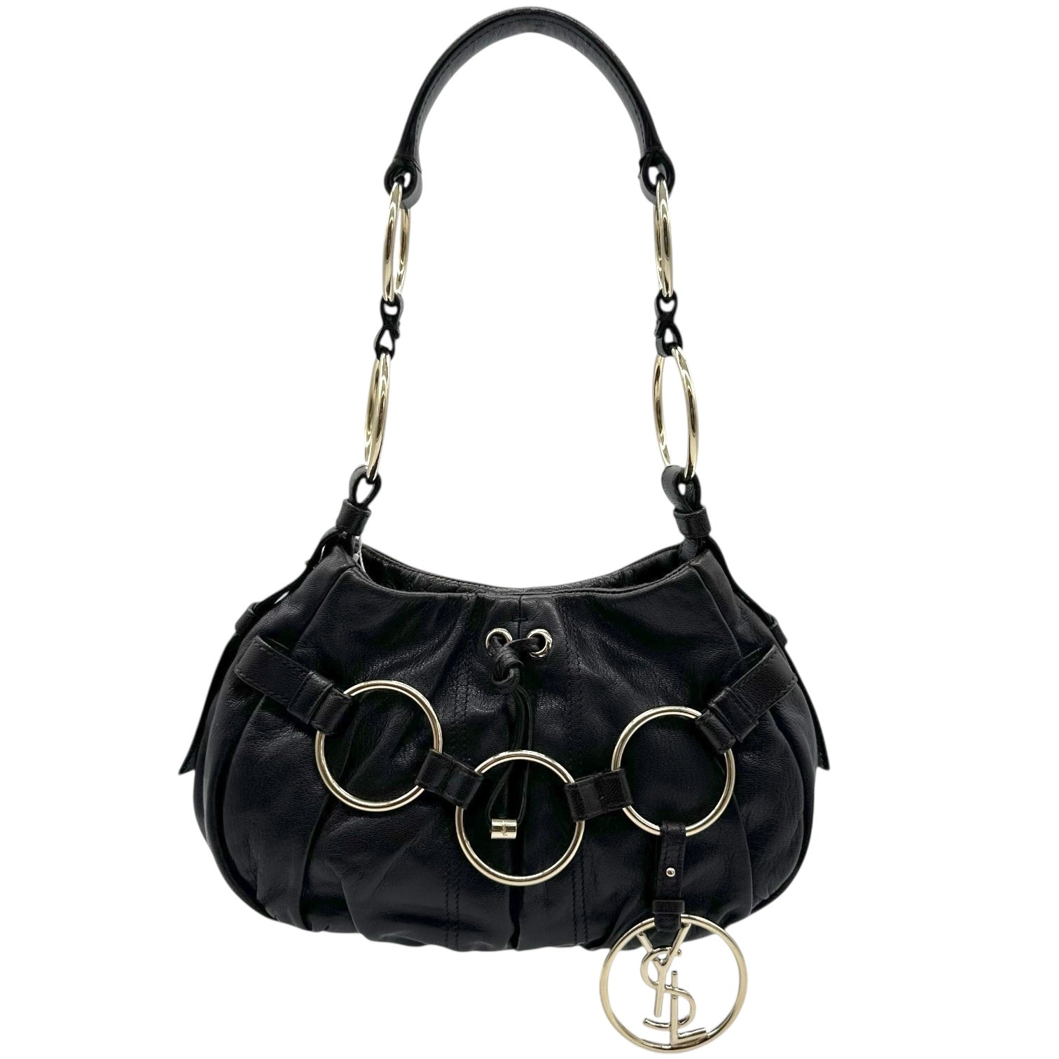 Yves Saint Laurent Rive Gauche Black Leather Hoop Shoulder Bag - Outfit Repeater